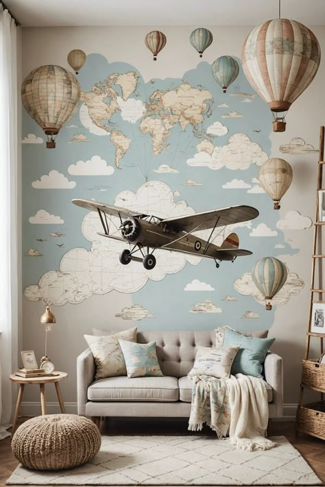 20 Beautiful Vintage Inspired Nursery Ideas – ToolzView Travel Room Theme, Travel Theme Playroom, Travel Nursery Ideas, Vintage Hot Air Balloon Nursery, Disney Themed Nursery Ideas, Travel Themed Nursery Neutral, Travel Inspired Nursery, Baby Boy Airplane Nursery, Vintage Travel Nursery