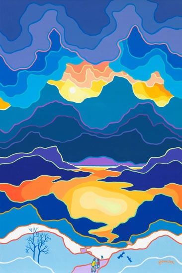 Harrison Ted | A Land Called Yukon | MutualArt Ted Harrison, Colorful Landscape Paintings, Art Industry, Sky Artwork, Art Basics, Rock Ideas, Canadian Art, Selling Artwork, Paint Art