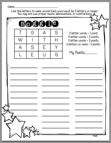 boggle word game printable | K5 Worksheets Boggle Board, Printable Word Games, Word Games For Kids, Writing Centers, Substitute Teaching, Word Work Activities, Spelling Activities, Literacy Stations, French Immersion