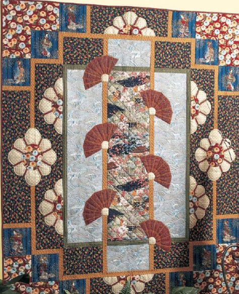 Free Asian Quilt Patterns | Quilting Daily - Quilt patterns free Lantern Quilt Pattern, Fan Quilts, Japanese Quilt Patterns, Fan Quilt, Asian Quilts, Floral Quilts, Quilt Panels, Quilt Pictures, Japanese Theme