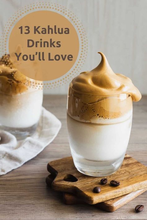 Here are 13 recipes with Kahlua coffee liqueur that you're going to LOVE! Try the Chocolate White Russian, Kahlua Dalgona Whipped Coffee, Buttered Toffee Cocktail, the famous Snickers Shot, and more! Kahlua Drink Recipe, Khalua Baileys Recipes, Kaluha Recipes Drinks, Kaluah Recipes Cocktails, Italian Alcoholic Drinks, Kaluha Recipes, Kaluah Recipes, Rumchata Recipes Drink, Valentines Cocktails Drink Recipes