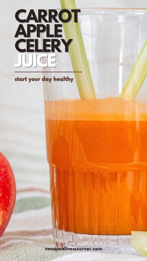 Celery-apple-and-carrot-juice-in-a-glass-3 Apple Celery Juice, Healthy Summer Drink Recipes, Carrot Apple Juice, Wellness Corner, Carrot Juice Benefits, Celery Smoothie, Homemade Electrolyte Drink, Carrot Juice Recipe, Healthy Summer Drinks