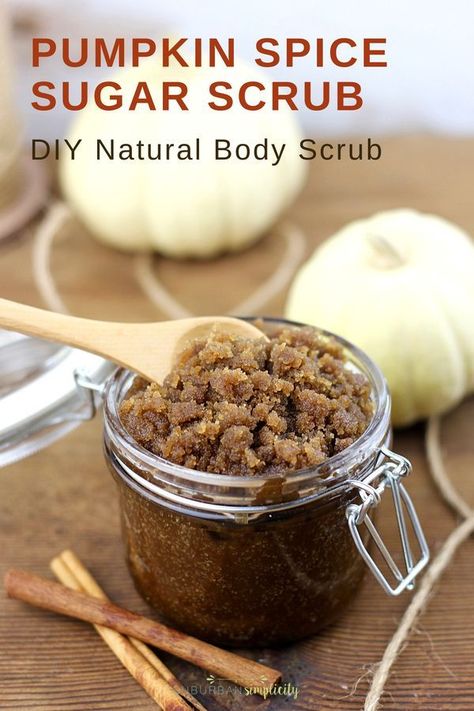 This easy Pumpkin Spice Sugar Scrub is a must make DIY! Not only does it smell amazing, it smooths and exfoliates your skin for pennies and uses all natural coconut oil. Pumpkin Spice Sugar Scrub makes a great gift idea too! #suburbansimplicity #sugarscrub #bodyscrub #homemade #diy #beauty #bath #greenbeauty #giftidea Pumpkin Spice Sugar Scrub, Easy Sugar Scrub, Diy Pumpkin Spice, Natural Body Scrub, Sugar Scrub Homemade, Homemade Scrub, Beauty Bath, Sugar Scrub Recipe, Face Scrub Homemade