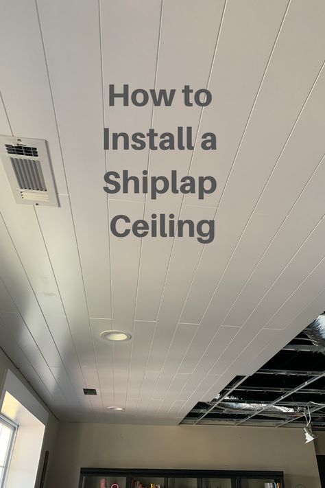 How to install a shiplap ceiling using Armstrong Woodhaven wood planks. This easy DIY will give your ceiling a farmhouse look and feel. It is installed on a drop ceiling grid ceiling. #howto #armstrong #woodhaven #shiplap #ceiling #DIY #howto #install #installation #installing #stepbystep #dropceiling #shiplapceiling #farmhouse #renovate #woodplanks Farmhouse Drop Ceiling, Shiplap Drop Ceiling, Ideas For Drop Ceiling Tiles, Hide Drop Ceiling Tiles, Drop Ceiling Makeover Cheap Basement, Drop Down Ceiling Tiles, Wood Drop Ceiling Ideas, Cheap Ceiling Ideas Diy Kitchen, Acoustic Ceiling Tiles Makeover