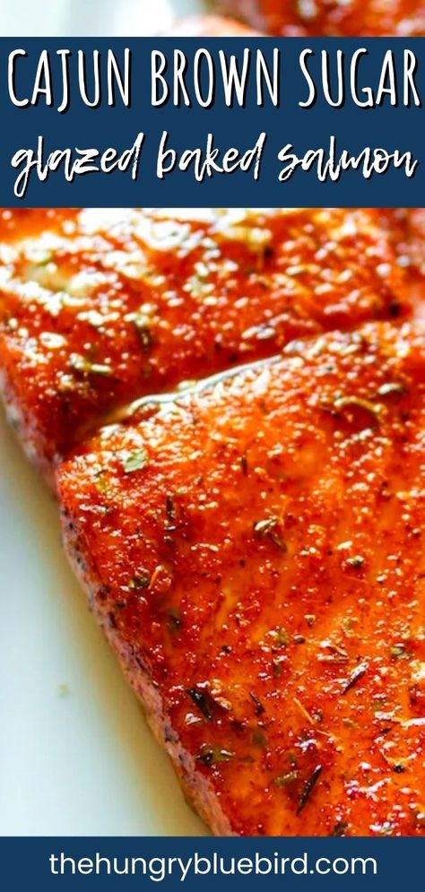 This is the best way to enjoy salmon! The fish is coated in an amazing combination of cajun spices and sweet brown sugar to give it the perfect sweet & savory glaze. It caramelizes perfectly and cooks up in under 20 minutes. Sweet Chili Glazed Salmon, Cajun Brown Sugar Salmon, Glazed Fish Recipes, Cajun Salmon Recipes Baked, Salmon With Brown Sugar Glaze, Salmon Recipes Baked Brown Sugar, Couples Meals, Brown Sugar Salmon Recipes, Sweet Salmon Recipes