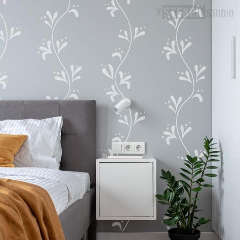 Simple Wall Stencil Patterns, Simple Wall Stencil, Easy Wall Stencil, Modern Wall Stencil, Wall Paint Patterns, Paint Patterns, Geometric Leaf, Large Wall Stencil, Wall Stencil Patterns