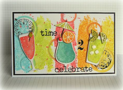 Kath's Blog......diary of the everyday life of a crafter: Happy Hour Celebration Card Kath Stewart, Cocktail Cards, Holiday Martinis, Birthday Tag, Tim Holtz Mini, Tim Holtz Dies, Tim Holtz Cards, Celebration Card, Happy Hour Cocktails