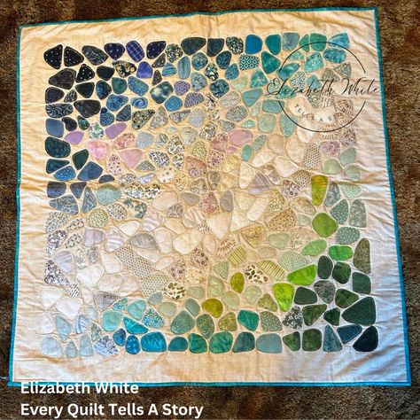 Every quilt tells a story. This is the story of making a sea glass quilt using raw edge applique, and making memories with my daughter and sisters. #artquilt #seaglassquilt Seaglass Quilt, Sea Glass Quilt, Beach Quilt, Raw Edge Applique, Aqua Fabric, Reverse Applique, Images And Words, Art Quilt, Quilting Tutorials