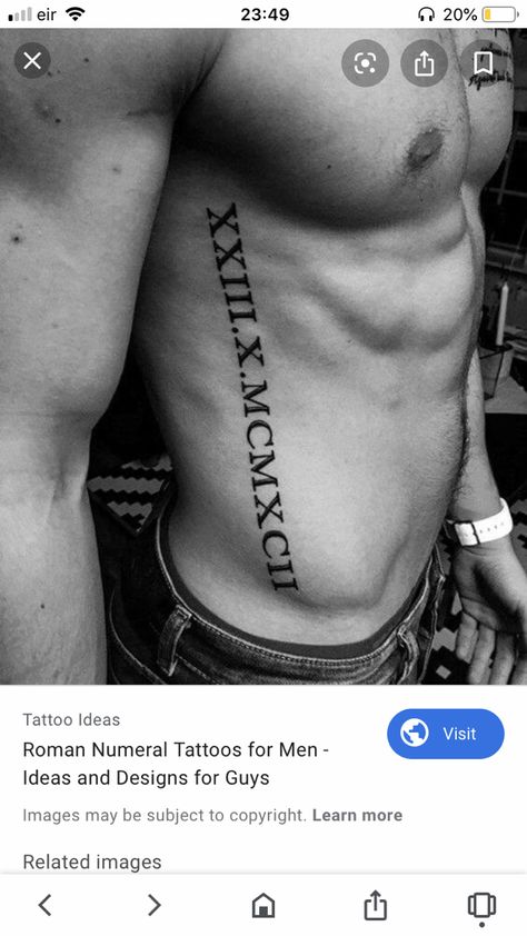 Roman Numeral Trap Tattoo, Side Tattoos Men Ribs Guys, Roman Numeral Rib Tattoo Men, Lats Tattoo Men, Rib Tattoo Roman Numeral, Under Arm Tattoo Men, Roman Numeral Rib Tattoo, Roman Numeral Tattoo Men, Rib Tattoo Men