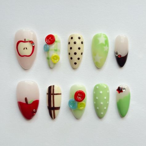 🍎 ⊹ ࣪ ˖🍃 Apple Orchard Nails 🍎 ⊹ ࣪ ˖🍃 • • • #nails #nailart #naildesign #nailsofinstagram #nailinspo #nailinstagram #nailsoftheday #3dnailart #pressonnails #pressons #pressonsforsale #pressonnailbusiness #cutenails #customnails #fallnails #autumnnails #etsyshop #etsyseller #etsynails Fall Apple Nails, Apple Pie Nails, Apple Nails, Nail Extensions Acrylic, Blue Coffin Nails, Plain Nails, Colored Acrylic Nails, Cute Acrylic Nail Designs, Really Cute Nails