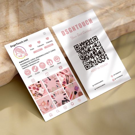 New instagram ideas about beauty, This card design style is perfect for a beauty salon. Instagram business cards are becoming more and more popular with customers, designing your own exclusive business card that allows customers to quickly follow you by scanning the code is perfect for a small business with a twist. I have new business cards available on my speed shop at a great price! Approximately $15 per 200 (free shipping); Approximately $25 per 500 (free shipping); All free design; I loo... Small Business Flyer Ideas, Small Business Visiting Card, Instagram Bussines Card, Instagram Business Card, Nails Cards Business, Nail Buisness Cards Ideas, Instagram Visiting Card, Beauty Business Cards Salons, Makeup Logo Design