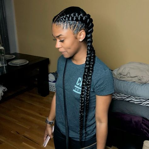 2 Jumbo Braids Cornrows, Two Corn Rolls Braids Hairstyles, Four Braids Cornrow, Mexico Braids, 2 Cornrows, Two Braids Hairstyle Black Women, 2 Cornrow Braids, Two Cornrow Braids, Two Cornrows