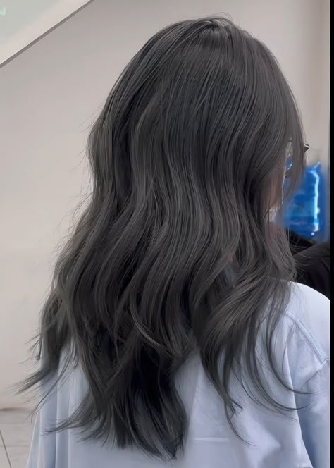 Greyish Black Hair, Milk Tea Gray Hair Color, Grey Hair Asian, Smokey Hair Color, Silver Dyed Hair, Dark Ash Hair, Ashy Black Hair, Ash Black Hair, Charcoal Hair Color