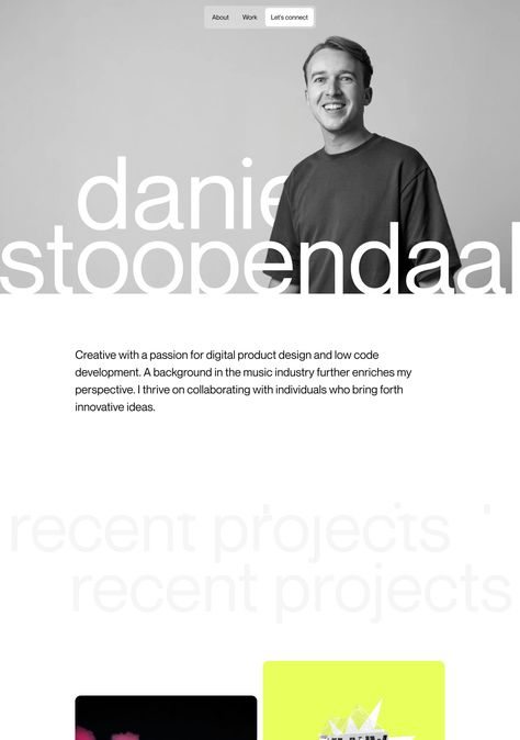 Daniel Stoopendaal - One Page Website Award Homepage Hero Design, Actor Website Design, One Pager Website, Single Page Website Design, One Pager Design, Restaurant Resume, Single Page Website, Corporate Profile, One Pager