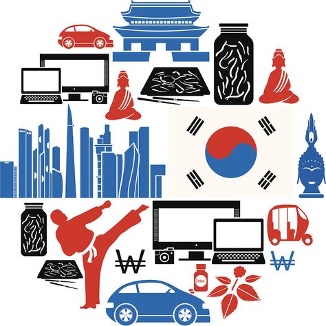 South Korea Drawing, Korean Moodboard, Korea Drawing, Korean Icons, Olympics Party, Korean Illustration, Olympic Party, Olympics Opening Ceremony, Library Displays