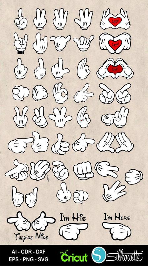 Gloves Drawing, Alphabet Graffiti, Gloved Hands, Shaka Sign, Mickey Hands, Hand Silhouette, Hand Clipart, White Sign, Cartoon Style Drawing