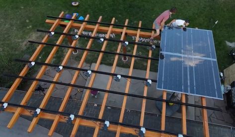 Solar Pergola (A Step-by-Step DIY Guide) - Climatebiz Party Backyard Ideas, Cover Patio Ideas, Backyard Covered Patio Ideas, Backyard Cover, Solar Panels Architecture, Backyard Wedding Decor, Solar Pergola, Covered Patio Ideas, Solaire Diy