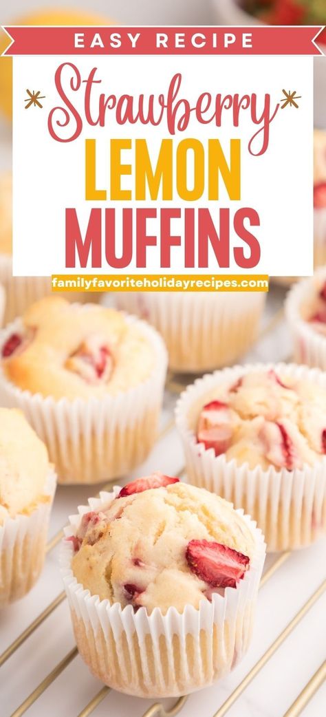 Strawberry Lemon Muffins, Strawberry Muffins Easy, Lemon Ricotta Muffins, Lemon Dessert Recipes Easy, Lemon Desserts Easy, Strawberry Muffin Recipes, Strawberry Bread, Bakery Style Muffins, Moist Muffins