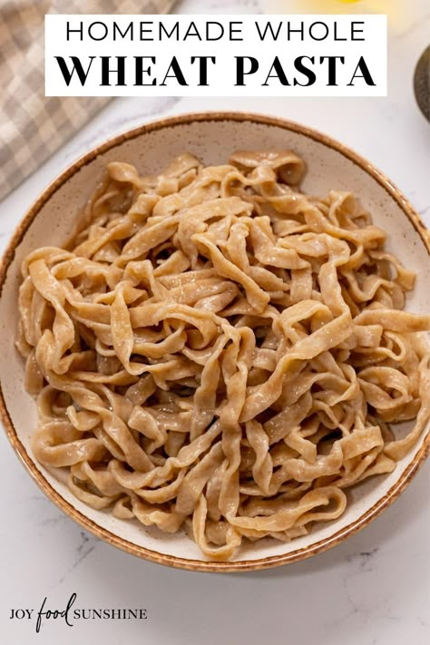 This Homemade Whole Wheat Pasta is the best homemade pasta recipe that taste's worlds better better than boxed varieties! Use it in a delicious main dish or serve it as a yummy side dish! Whole Grain Pasta Recipe, Whole Wheat Pasta Dough Recipe, Whole Wheat Noodles Recipe Healthy, Homemade Whole Grain Pasta, Making Whole Wheat Pasta, Whole Wheat Egg Noodles Recipes, Healthy Pasta Dough Recipe, Homemade Wheat Pasta, Healthy Homemade Pasta Recipes