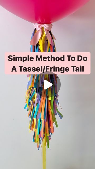 Balloons With Tassel Garland, How To Tie Balloons Together Diy, Balloon Fringe Tassels Diy, How To Make Balloon Tassels, Balloon Tassel Tail Diy, Large Balloons With Tassels, Big Balloons With Tassels, Balloon Sticks Ideas, Fringe Balloons