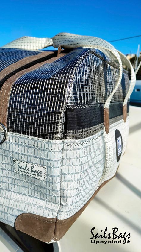 Travel Canvas Bag In Sail Color, Sail Color Canvas Travel Bags, Recycled Sail Bags, Sail Bag, Recycled Sailcloth, Hybrid Design, Leather Duffle Bag, Leather Duffle, Sailing Outfit