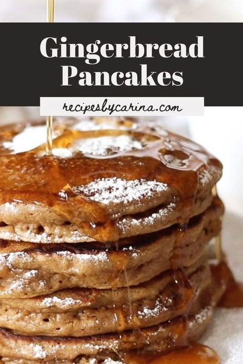 These pancakes are the perfect Christmas morning breakfast or a wintery weekend brunch. Serve them with maple syrup and a hot cup of coffee. Gingerbread Pancakes Recipe, Christmas Pancakes, Gingerbread Pancakes, Christmas Morning Breakfast, Christmas Foods, Breakfast Bites, Holiday Breakfast, Christmas Breakfast, The Perfect Christmas