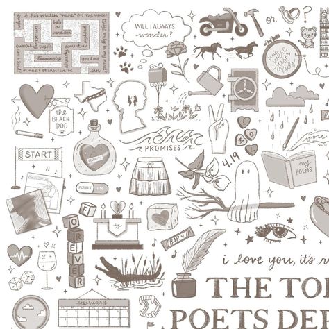 Take a break from scrolling and search through these illustrations inspired by @taylorswift’s The Tortured Poets Department! (Swipe for closeups.) Bring yourself back to the present by searching for any of the following: - “I cry a lot” lyrics (hint: 💔) - 7 chocolate bars (thank you, @thebangaveragemum, for the idea!) - The date TTPD released (aka, my mom’s birthday!) - A strand of pearls (hint: 🐍) - 3 references to American football - My ex-boyfriend (he’s so tiny!) - 7 different tattoos... Rainy Day Clouds, Taylor Swift Book, Little Drawings, Strand Of Pearls, Taylor Swift Tattoo, Feminine Tattoo Sleeves, Lyric Tattoos, Ghost Tattoo, Cry A Lot