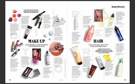 Elle Magazine Self Care Magazine Design, Magazine List Layout, Fashion Magazine Contents Page, Elle Magazine Layout, Skincare Magazine, Fashion Editorial Layout, Fashion Magazine Design, Fashion Magazine Layout, 잡지 레이아웃