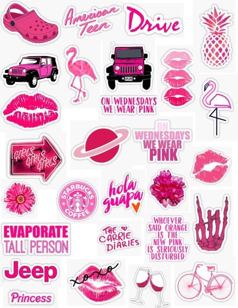 Hot Pink Stickers, Dark Pink Lipstick, Pink Stickers, Stickers Cool, Iphone Stickers, Homemade Stickers, Princess Sticker, Iphone Case Stickers, Tumblr Stickers