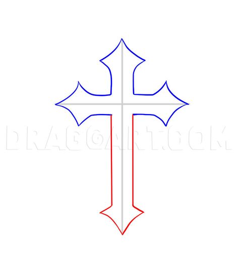 How To Draw A Cross Tattoo, Step by Step, Drawing Guide, by Dawn | dragoart.com Drawing Of Crosses, Cross Drawing Step By Step, Diamond Cross Drawing, Different Types Of Crosses, Upside Down Cross Drawing, Cross Sketches Pencil, Crosses To Draw, Simple Cross Drawing, How To Draw A Cross Step By Step