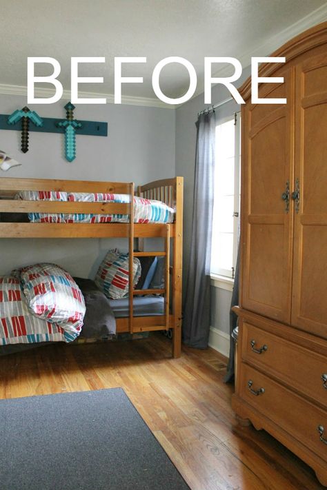 Painted Bunk Beds and Armoire in My Boy's Room - The Wicker House Boys Room With Bunk Beds, Bunk Bed Boys Room, Painted Bunk Beds, Boys Bedroom Bunk Beds, Boys Room Bunk Beds, Bunk Bed Decor, Bunk Beds For Girls Room, Bunk Beds For Boys Room, Shared Boys Rooms