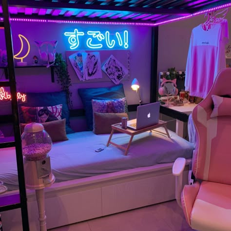 Gamer Room Decor, Chill Room, Neon Room, Apartment Bedroom Decor, Cute Bedroom Decor, Dreamy Room, Teen Bedroom Decor, Room Design Bedroom, Game Room Design