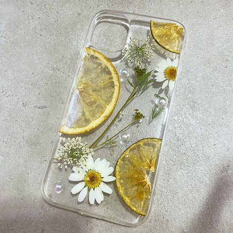 Pressed Flowers Case, Pressed Flower Phone Case, Lemon Phone Case, Seni Resin, Handmade Phone Case, Dried And Pressed Flowers, Huawei Case, Flower Phone Case, Case Samsung