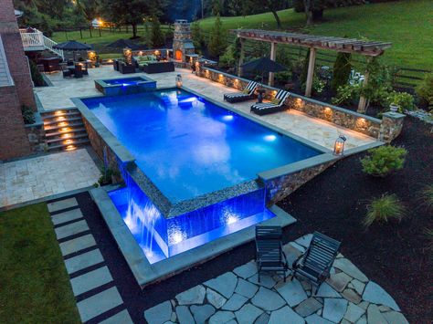 3 Reasons to Include Pool Lighting in Your New Pool Installation Fiberglass Pool Installation, Farm Landscaping, Fiberglass Pool, Pool Landscape Design, Infinity Edge Pool, Gunite Pool, Pool Installation, Fiberglass Pools, Virginia Homes