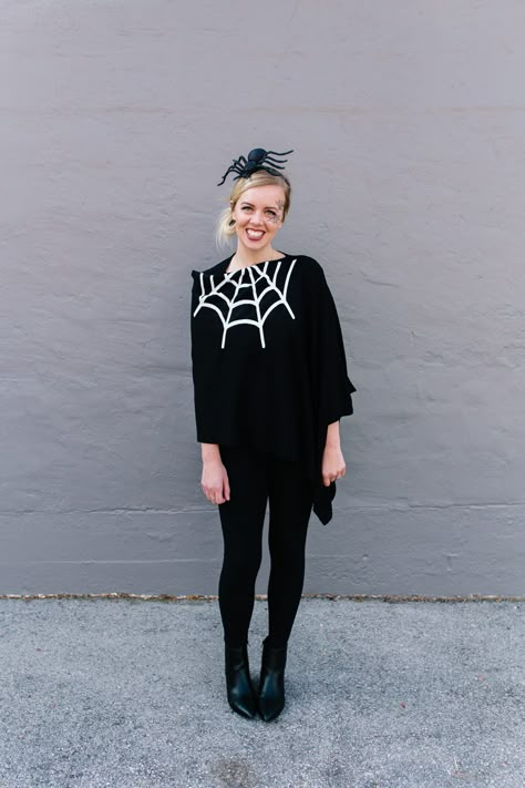 Spider Costume For Women, Diy Womens Spider Costume, Diy Halloween Outfits For Women, Diy Spiderweb Costume, Diy Spooky Costumes For Kids, Cute Spider Costume Woman, Spider Woman Costume Diy, Spiderweb Costume Woman, Easy Diy Spider Costume