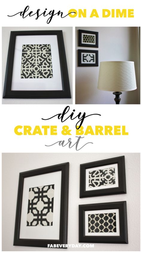 Design on a dime DIY project inspired by some simple and stylish Crate and Barrel art! Click or visit FabEveryday.com to see how I used supplies from IKEA (frames with matting) and JOANN (fabric) for this low-cost DIY art hack. Pin to your home art, DIY, and décor boards! #diy #easydiy #diyproject #artdecor #decoratingwithart #customart #wallart #customwallart #designonadime #frugaldecorating #lowcostdecor #pictureframes #fabric #easydecor #homedecorating #decorideas #decoratingideas #fabdecor Wooden Crates Nightstand, Coke Crate Ideas, Wine Crate Storage, Milk Crate Furniture, Crate Tv Stand, Milk Crate Storage, Crate Nightstand, Barrel Art, Crate Desk