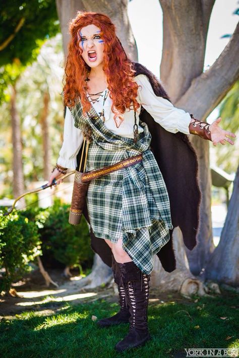 Warrior Merida cosplay by Alexandria the Red Merida Cosplay, Scottish Costume, Celtic Dress, Leather Boots For Women, Scottish Dress, Scottish Warrior, Brave Heart, Warrior Costume, Celtic Warriors