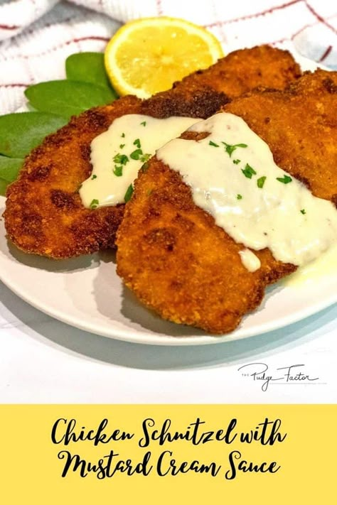 Easy Chicken Schnitzel, Chicken Snitzel Recipe German, Sauce For Pork Schnitzel, Breaded Chicken Cutlets With Sauce, Chicken Snitzel Recipe Dinners, Chicken Schnitzel Sauce, Snitzel Sauce Recipe, Chicken Schnitzel Sides, Schnitzel Side Dishes