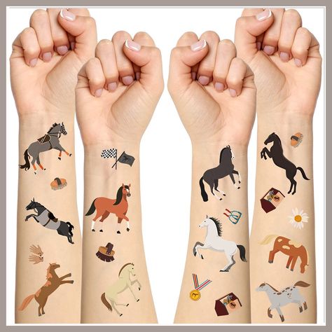 Girl Horse Birthday Party, Horses Birthday, Horse Party Favors, Temporary Face Tattoos, Horse Tattoos, Tattoos Animals, Horse Tattoo Design, Animals Horse, Pony Birthday Party