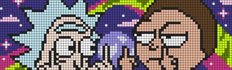 Cross Stitch Rick And Morty, Rick And Morty Pixel Art Grid, Rick And Morty Alpha Pattern, Rick And Morty Pixel Art, Rick And Morty Crochet, Rick And Morty Tapestry, Pokemon Cross Stitch Patterns, Hand Stitching Techniques, Pixel Art Templates