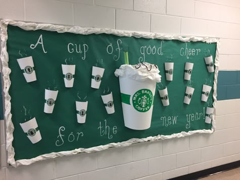 Cup Of Pep Talk Bulletin Board, Teacher Name Bulletin Board Ideas, Coffee Theme Bulletin Board, Starbucks Bulletin Board Ideas, Starbucks Bulletin Board, Coffee Bulletin Board Ideas, Coffee Shop Bulletin Board Ideas, Mug Bulletin Board, Coffee Bulletin Board