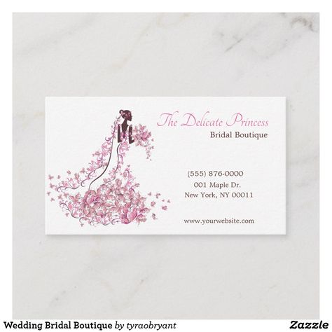 Fashion Logo Design Inspiration, Boutique Business Cards, Wedding Business Card, Boutique Business, Princess Bridal, Dress Card, Zazzle Wedding, Wedding Personalized, Wedding Details Card