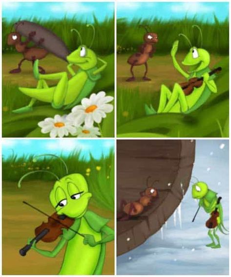 An Ant And A Grasshopper Story: Moral Of The Story- Work Today And You D5E Story Telling Through Art, The Ants And The Grasshopper Story, The Ant And The Grasshopper Pictures, English Moral Stories With Pictures, Story Sequence Pictures For Kids, Ant And Grasshopper Story Picture, Story Pictures For Kids, Kids Story With Pictures, Ant And Grasshopper Story