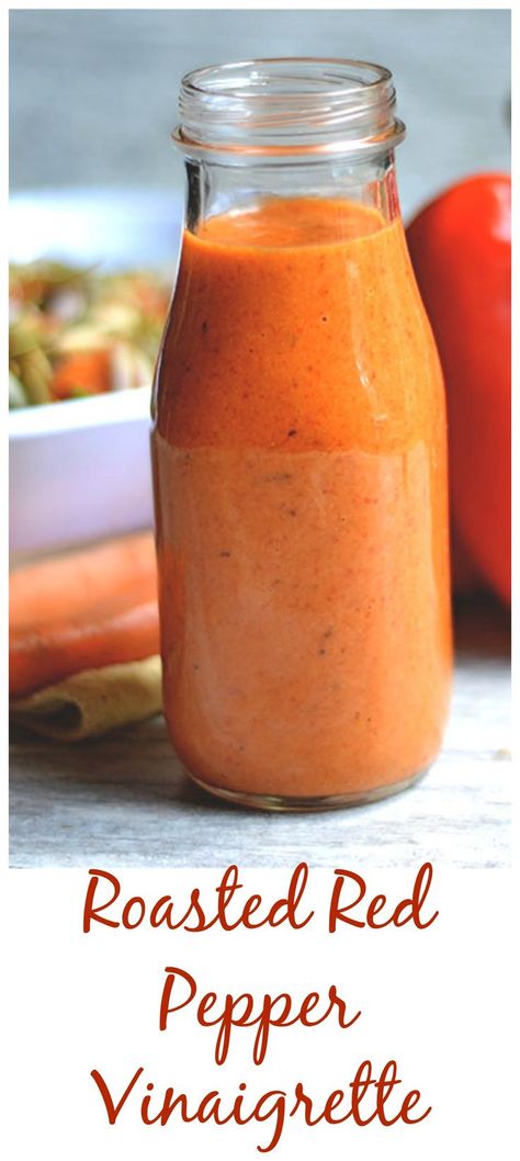 Roasted Red Pepper Vinaigrette makes a perfect addition to any salad or grilled meat! Paleo, refined sugar free, and GF. Red Pepper Vinaigrette, Red Pepper Dressing, Pepper Dressing, Homemade Salads, Homemade Salad Dressing, Roasted Red Pepper, Vinaigrette Dressing, Salad Dressing Recipes, Roasted Red Peppers