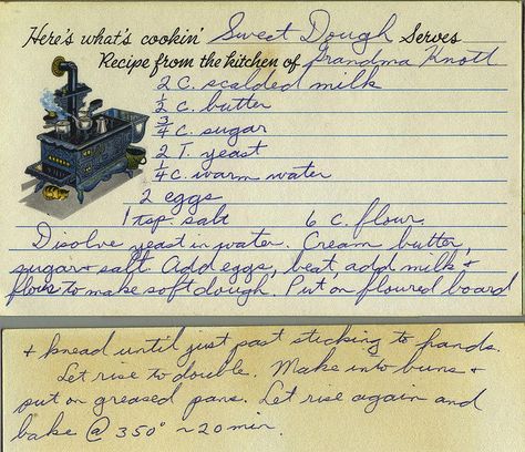 Scan all the old recipe cards in your family's collection. - Plan to do this. My mom even had this same kind of recipe card. Old Recipe Cards, Cooking Websites, Biscuit Bread, Heirloom Recipes, Sweet Dough, Handwritten Recipes, Recipes Sweet, Vintage Cooking, Grandmas Recipes