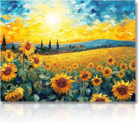 Dazzlewall Sunflower Wall Decor Poster Modern Sunrise Flower Oil Painting Wall Poster for Bedroom Living Room Decor 16x12 in Unframed : Amazon.co.uk: Home & Kitchen Sunflower Items, Fall House, Sunflower Wall Decor, Floral Wall Art Prints, Flower Oil Painting, Sunrise Painting, Sunflower Wall Art, Sketchbook Cover, Sunflower Canvas