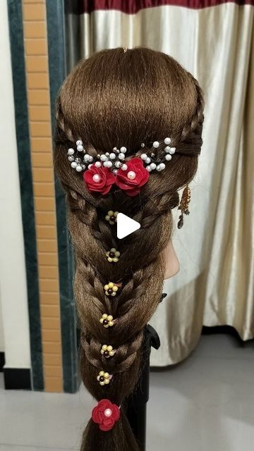 Usha Borisa on Instagram: "#hairstyle #viral #unique #bridal #braid #quick #tutorial #foryou #reels #instagram❤️" Latest Hairstyles Braids, New Hairstyles For 2024 Braids, Braided Hairstyles For Wedding Indian, Latest Hairstyles 2024, Hair Styles For Wedding Party, Indian Bridal Hairstyles Wedding, Party Wear Hairstyles, Unique Bridal Looks, Party Wear Hairstyle