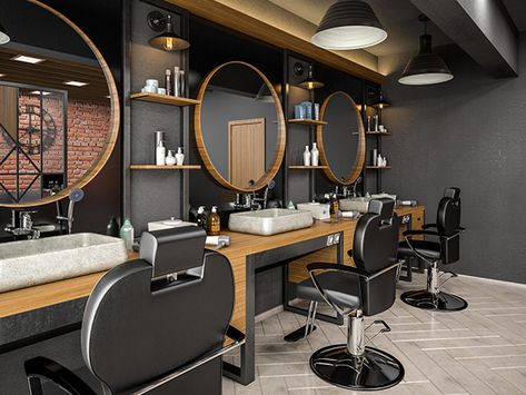 Barbershop Design Interior, Barber Shop Interior, Restaurant Design Inspiration, Architecture Set, Home Bar Rooms, Salon Suites Decor, Barbershop Design, Architectural Lighting Design, Salon Logo Design