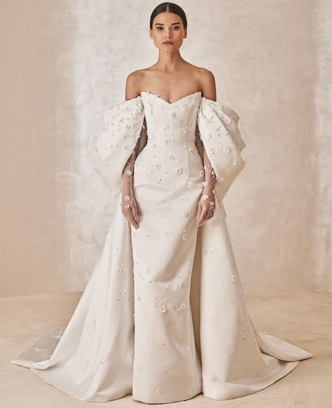 Hamda Al Fahim, Off The Shoulder Wedding Dresses, White Printed Dress, Classy Wedding Dress, Wedding Dress Guide, Fancy Wedding Dresses, Elegant Dresses Classy, Dream Wedding Ideas Dresses, Wedding Dress Trends