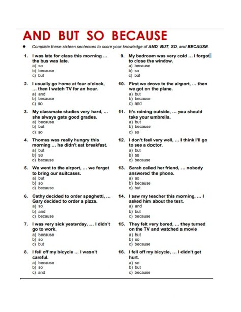 So Because Worksheet, Grammar Worksheets High School, English Grammar Activities, Tests For Kids, Grade 2 Addition, Grade 5 English, Writing Revolution, Worksheets High School, Grammar Exercise